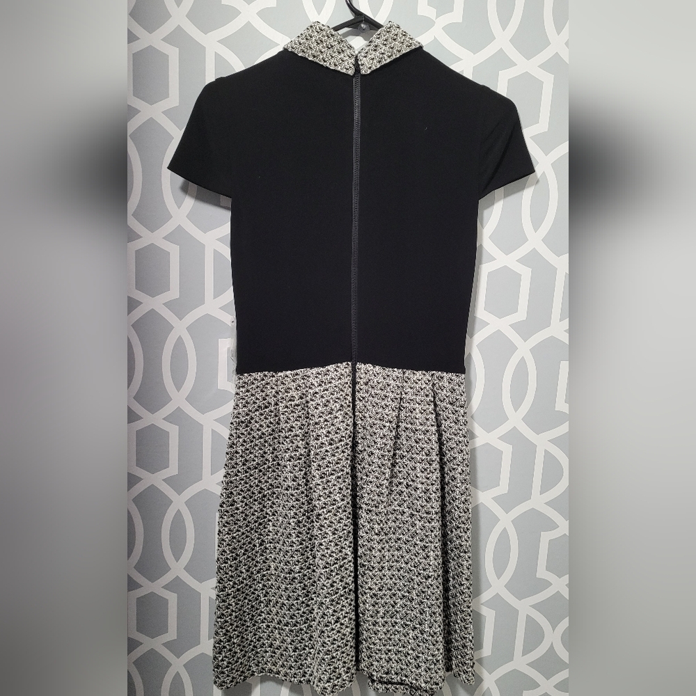 RARE Alice + Olivia Black and White Tweed Collar Fit-and-Flare Dress - Picture 2 of 8